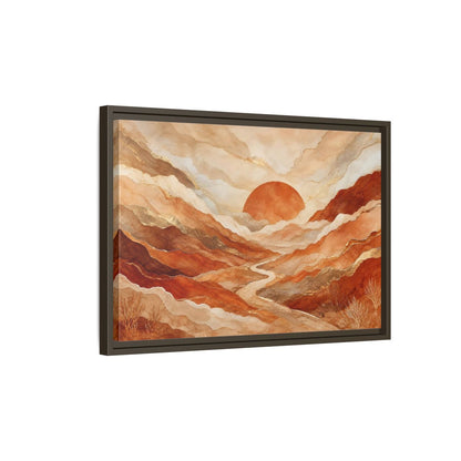 Side Mockup 2. Nature Mountain Landscape Brown And Gold shown as stretched canvas wall art