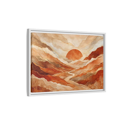 Side Mockup 1. Nature Mountain Landscape Brown And Gold shown as stretched canvas wall art