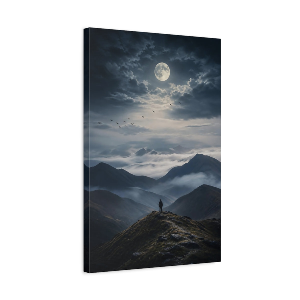 Side Mockup 3. Nature Mountain Landscape Dark Mountainscape shown as stretched canvas wall art