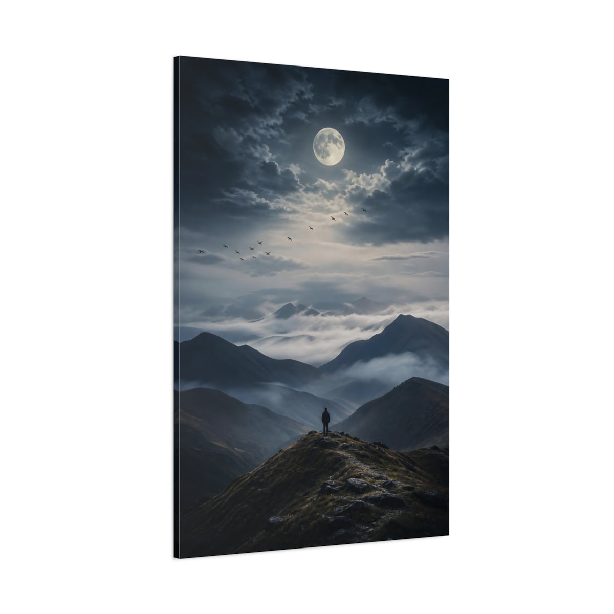 Side Mockup 1. Nature Mountain Landscape Dark Mountainscape shown as stretched canvas wall art