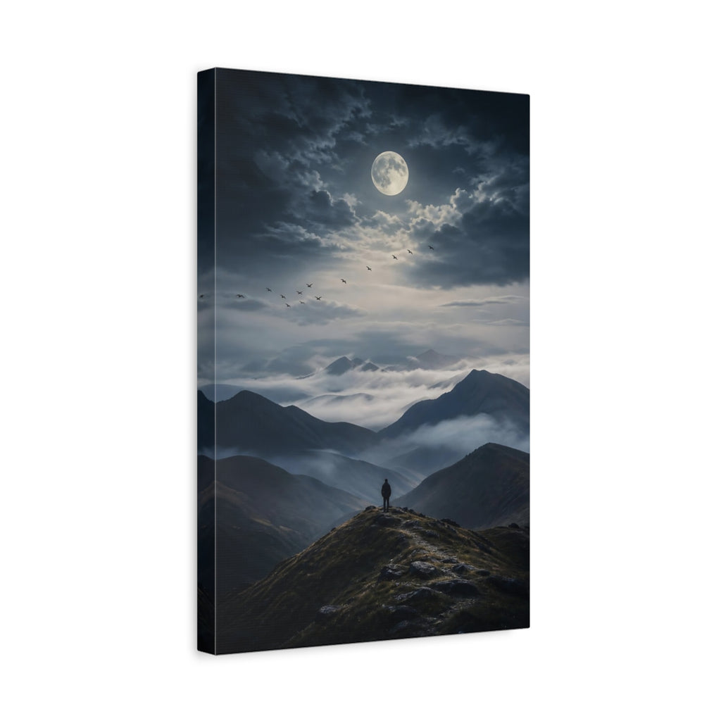 Side Mockup 4. Nature Mountain Landscape Dark Mountainscape shown as stretched canvas wall art