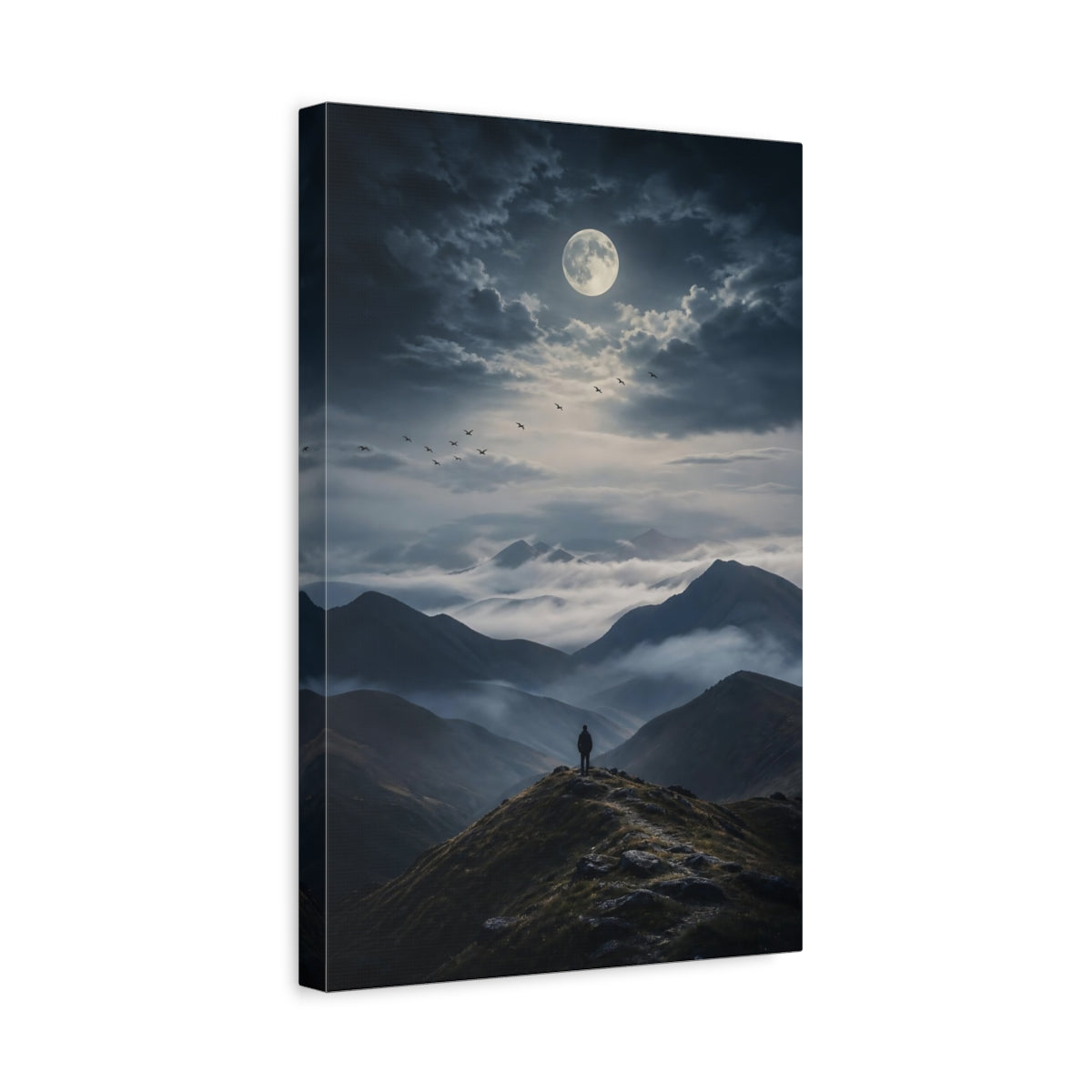 Side Mockup 4. Nature Mountain Landscape Dark Mountainscape shown as stretched canvas wall art