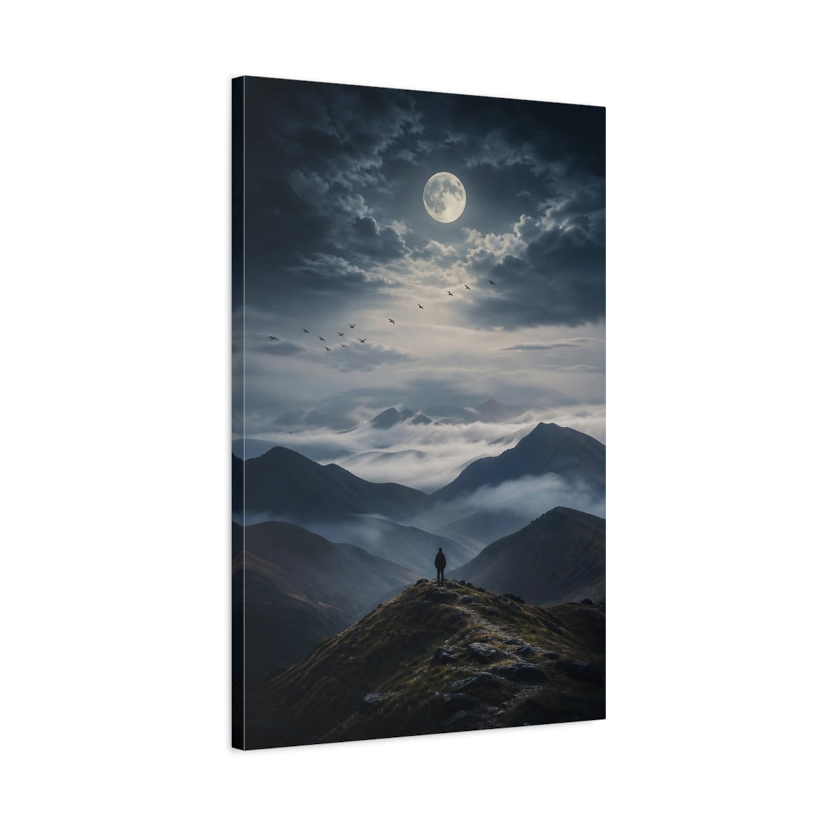 Side Mockup 2. Nature Mountain Landscape Dark Mountainscape shown as stretched canvas wall art