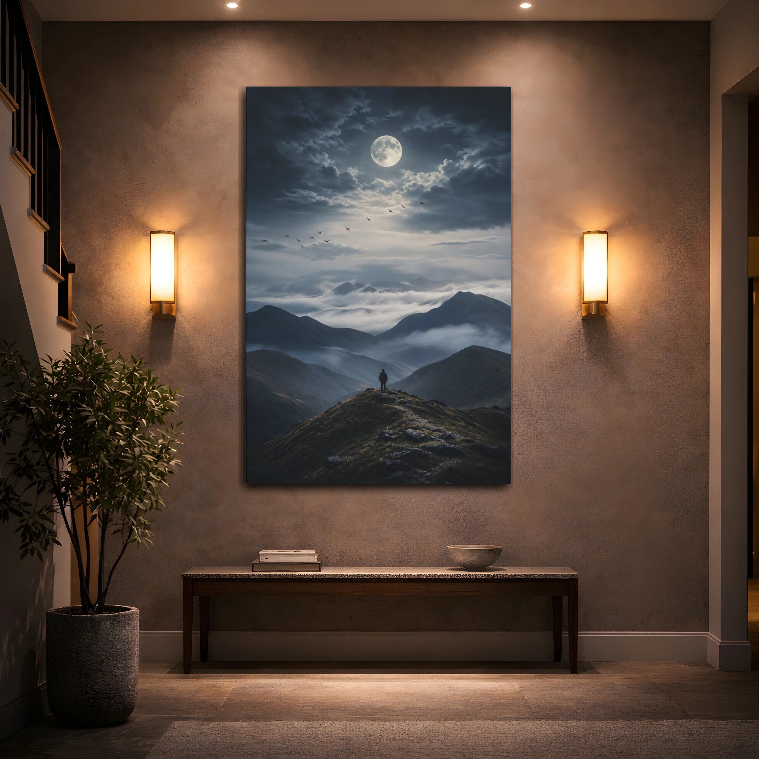 Mockup 2. Nature Mountain Landscape Dark Mountainscape shown as stretched canvas wall art