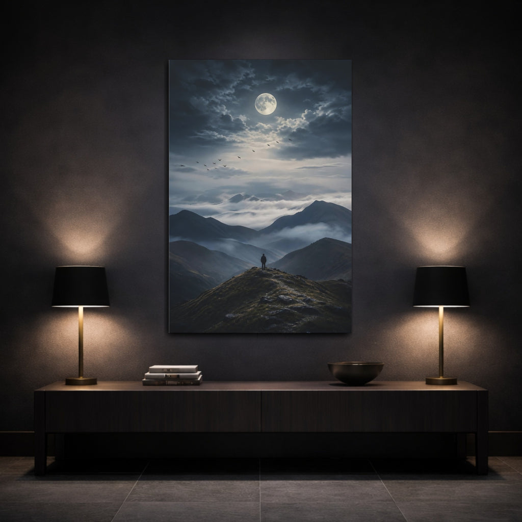 Mockup 3. Nature Mountain Landscape Dark Mountainscape shown as stretched canvas wall art