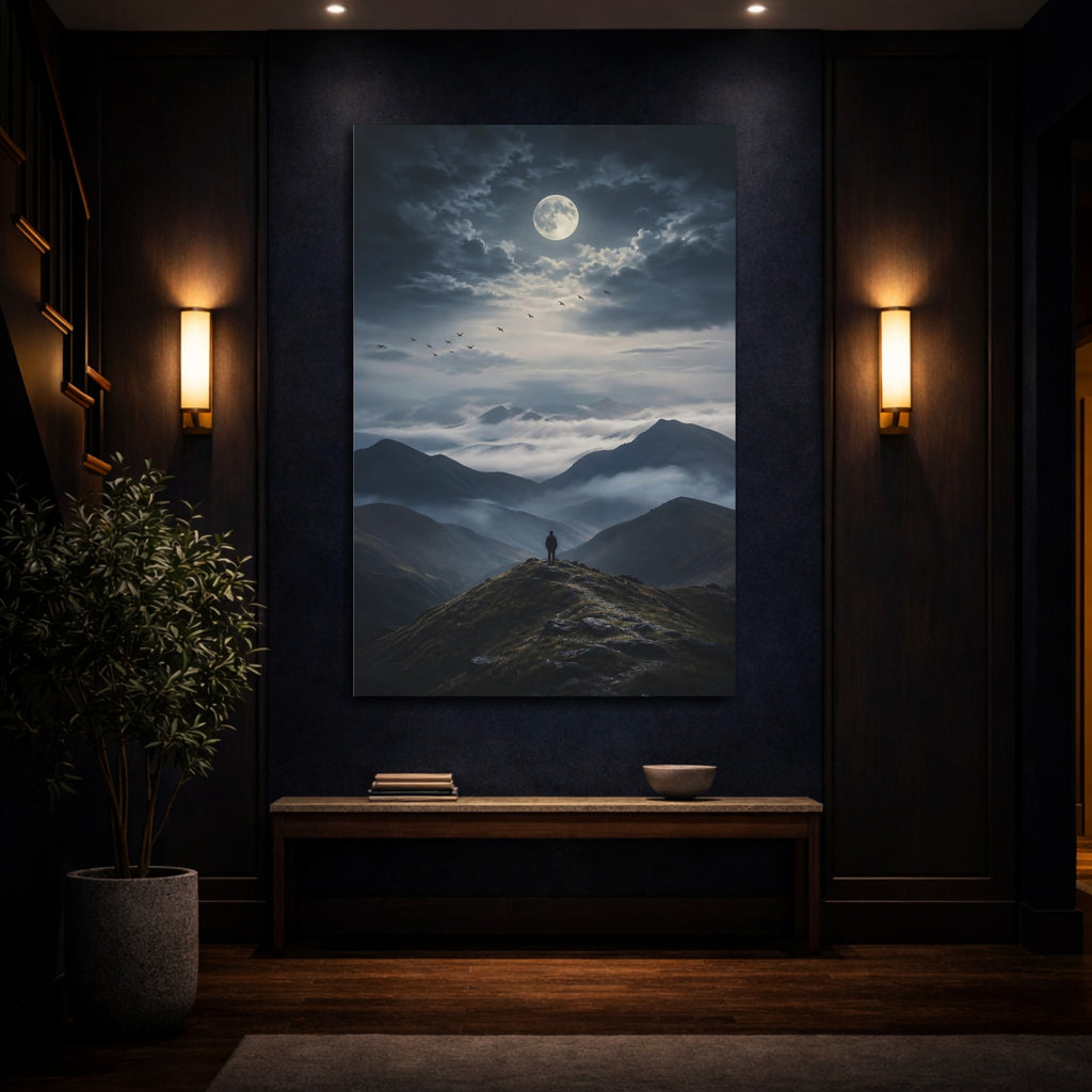 Mockup 4. Nature Mountain Landscape Dark Mountainscape shown as stretched canvas wall art
