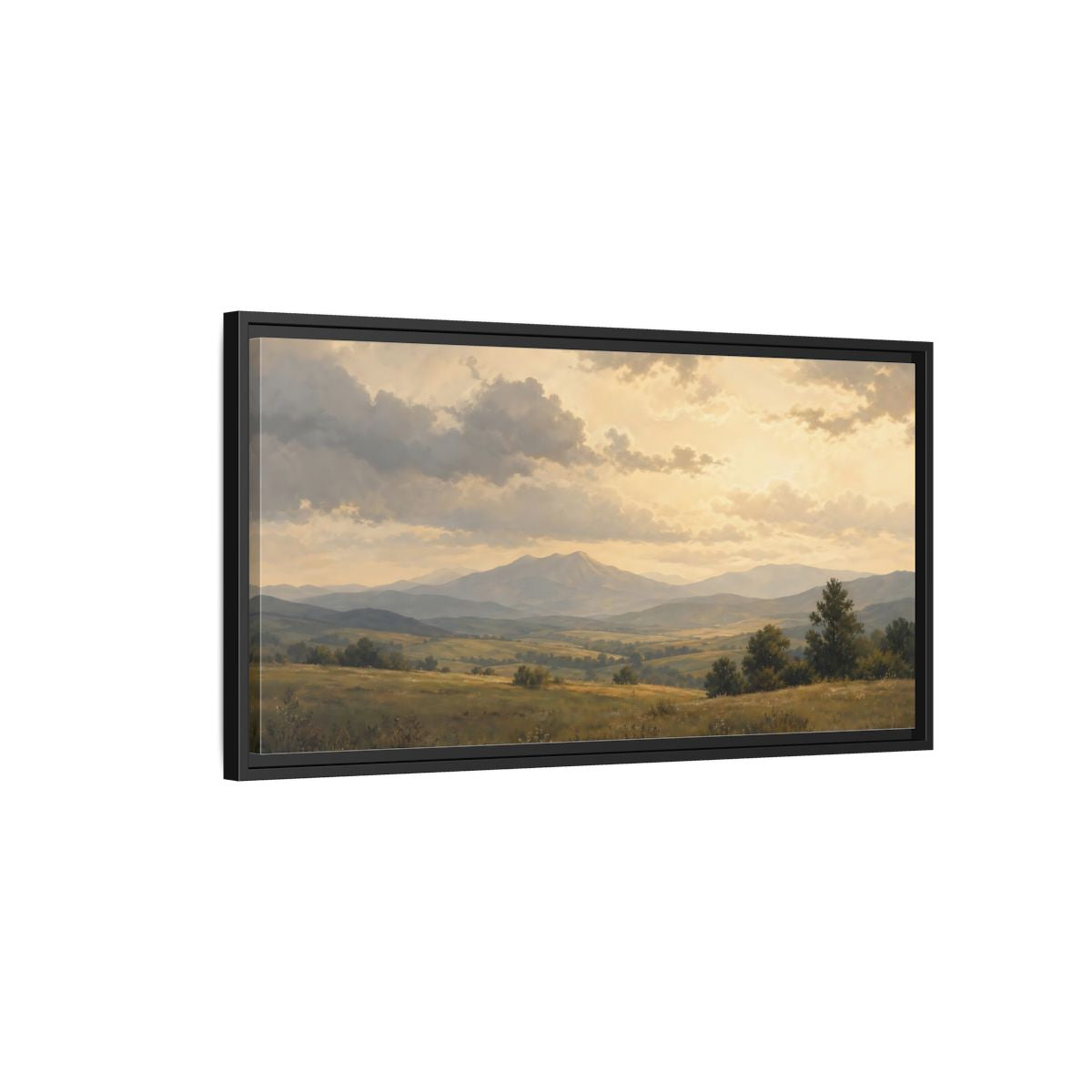 Side Mockup 2. Nature Mountain Landscape Golden Mountain Landscape shown as stretched canvas wall art