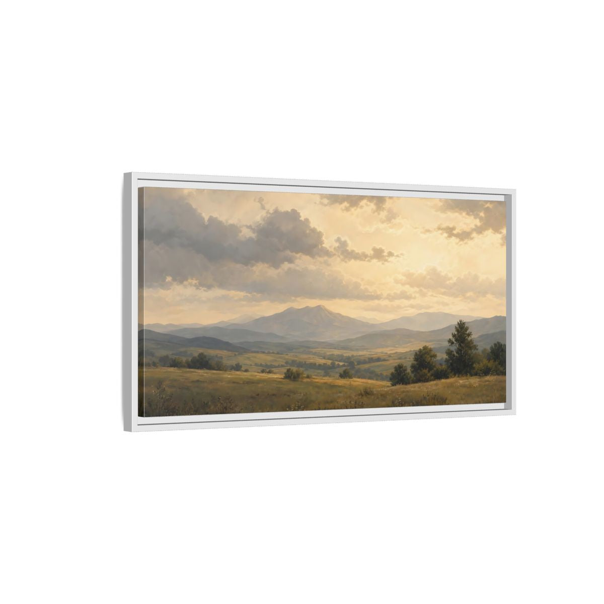 Side Mockup 1. Nature Mountain Landscape Golden Mountain Landscape shown as stretched canvas wall art