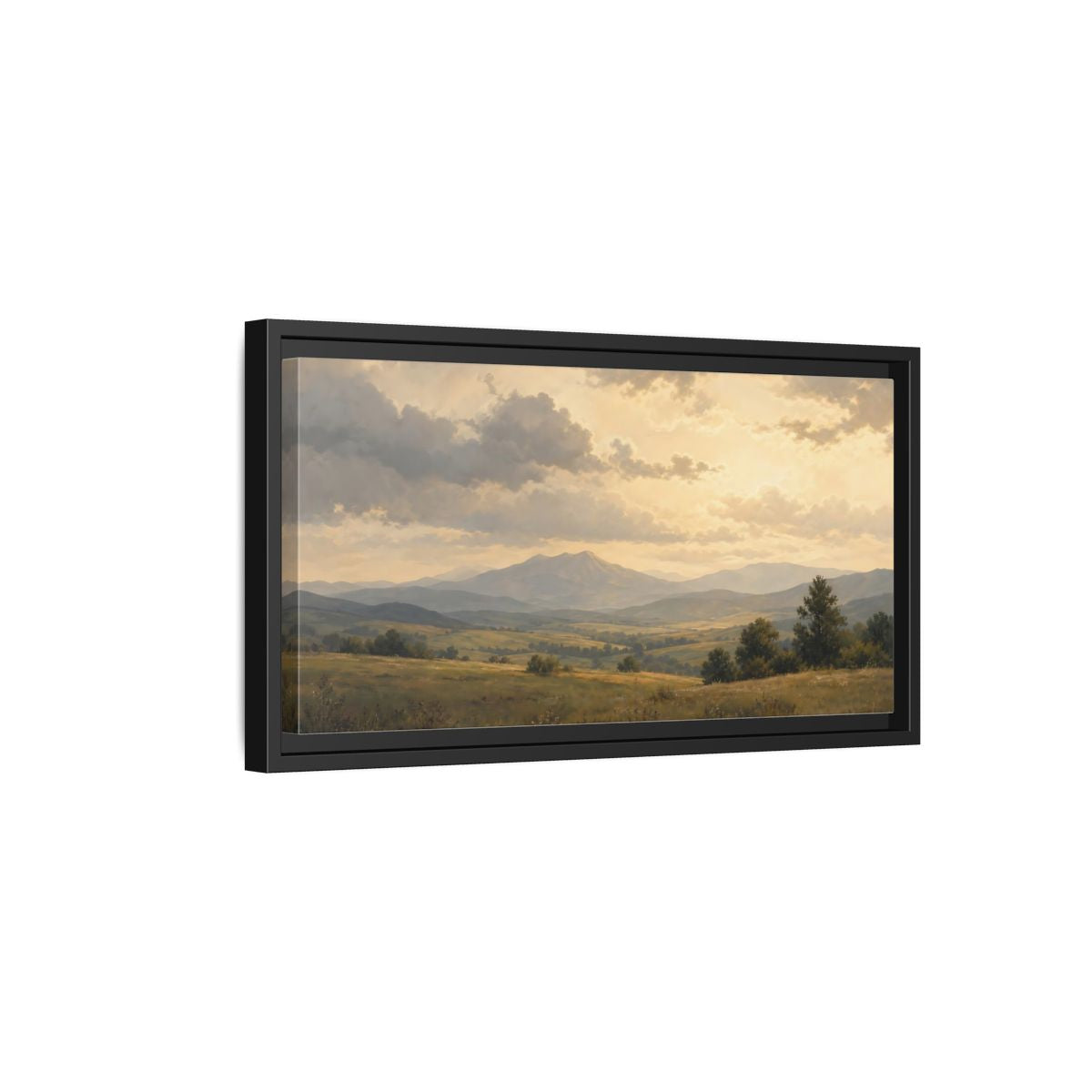 Side Mockup 8. Nature Mountain Landscape Golden Mountain Landscape shown as stretched canvas wall art