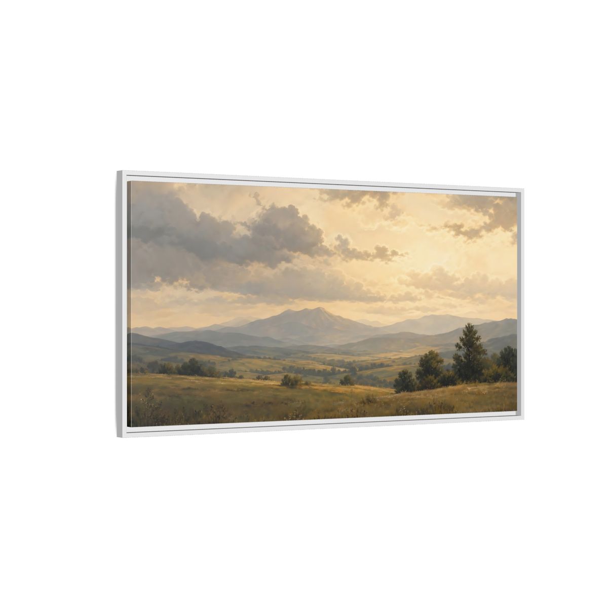 Side Mockup 3. Nature Mountain Landscape Golden Mountain Landscape shown as stretched canvas wall art