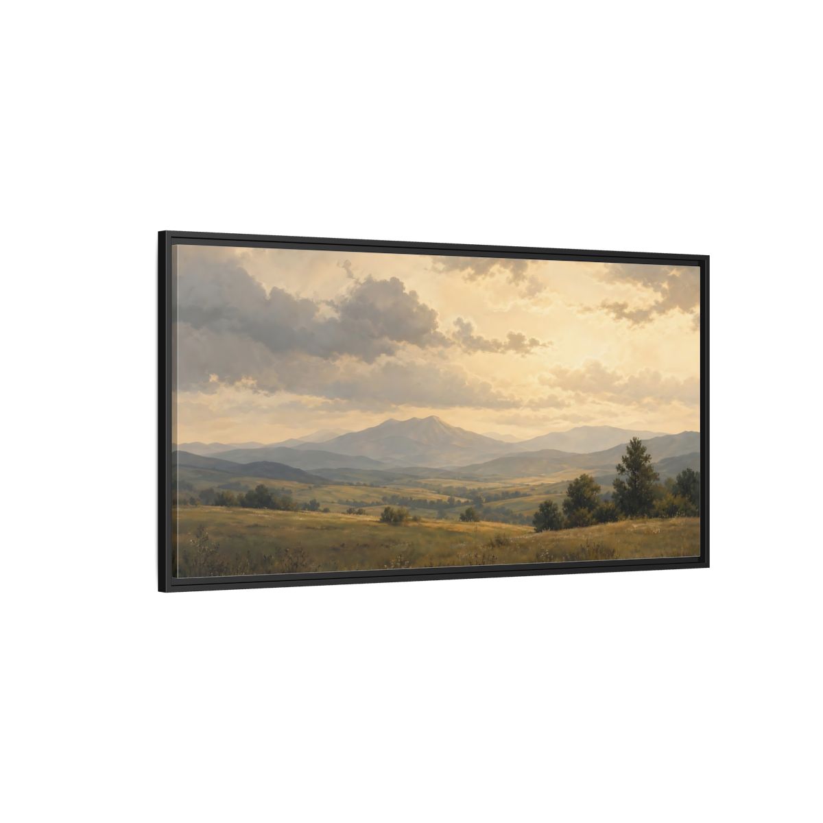 Side Mockup 5. Nature Mountain Landscape Golden Mountain Landscape shown as stretched canvas wall art