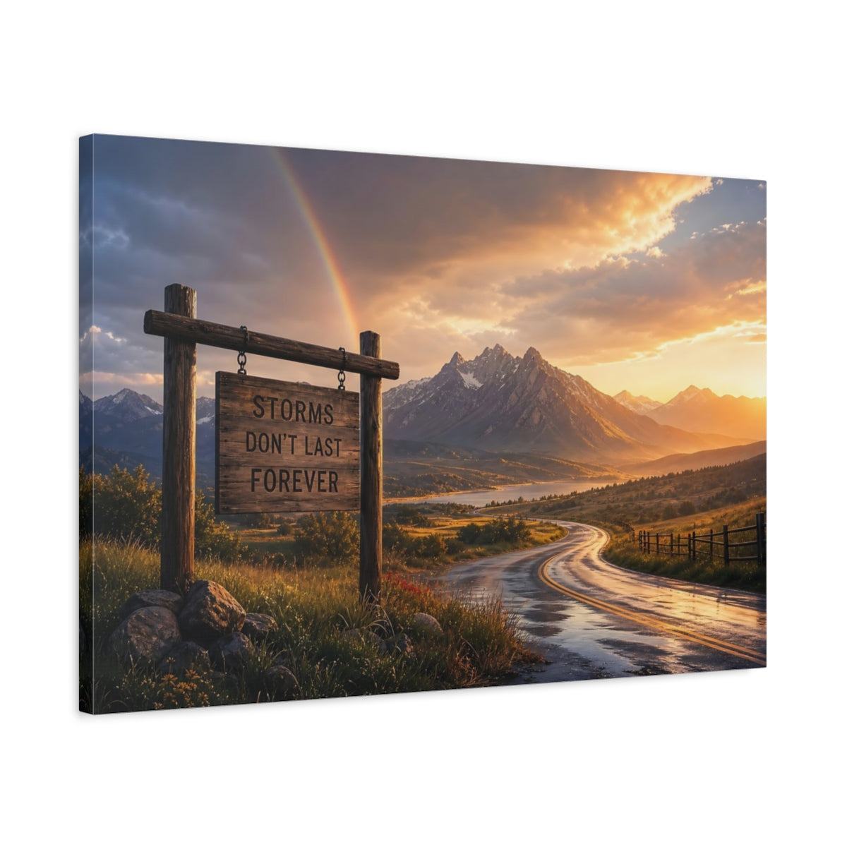 Side Mockup 2. Nature Mountain Landscape Golden Hour Landscape shown as stretched canvas wall art