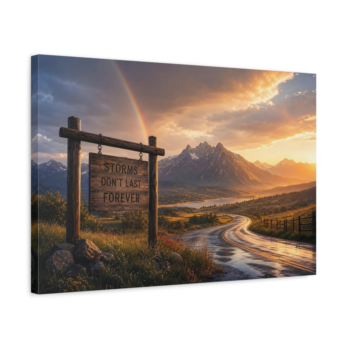 Side Mockup 3. Nature Mountain Landscape Golden Hour Landscape shown as stretched canvas wall art