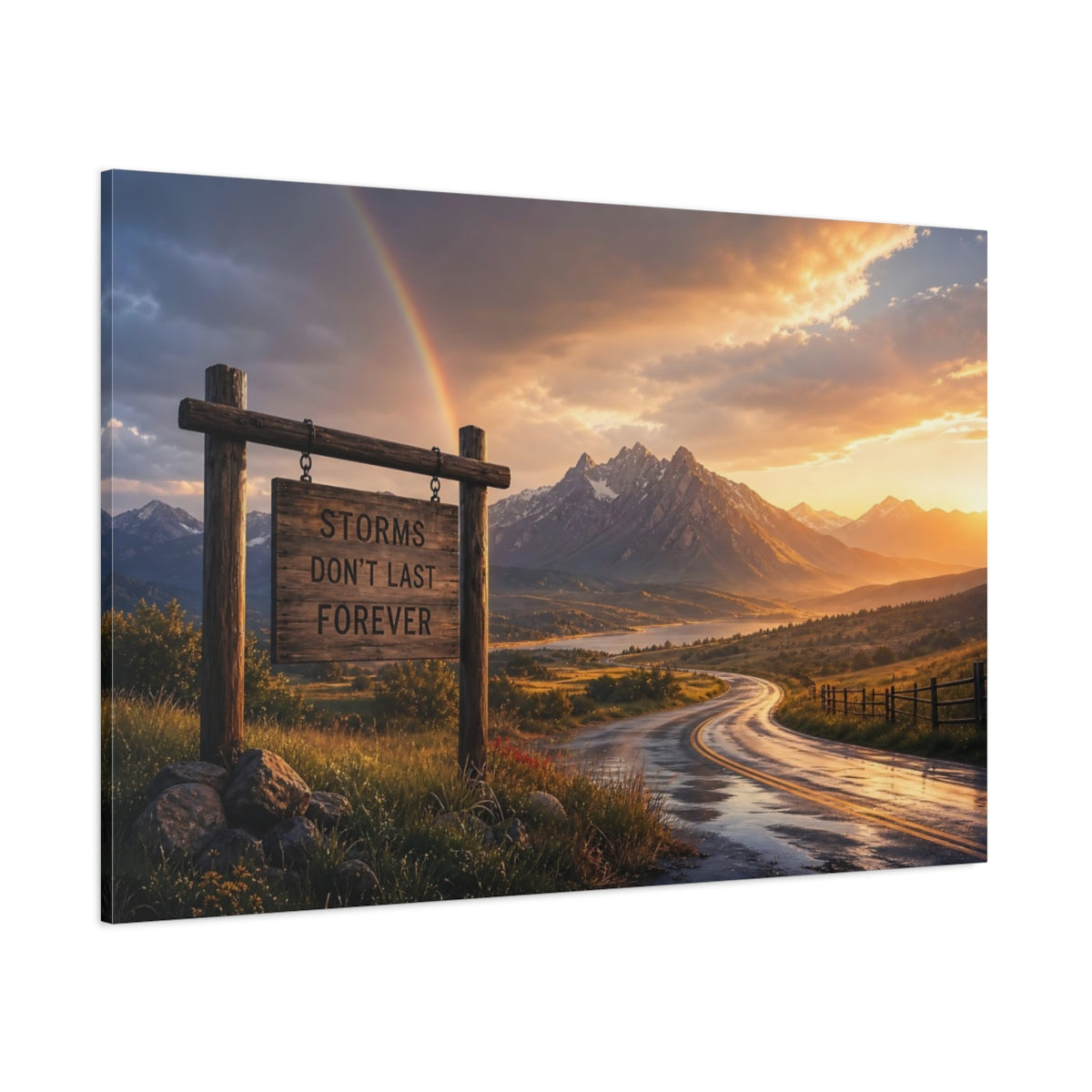 Side Mockup 1. Nature Mountain Landscape Golden Hour Landscape shown as stretched canvas wall art