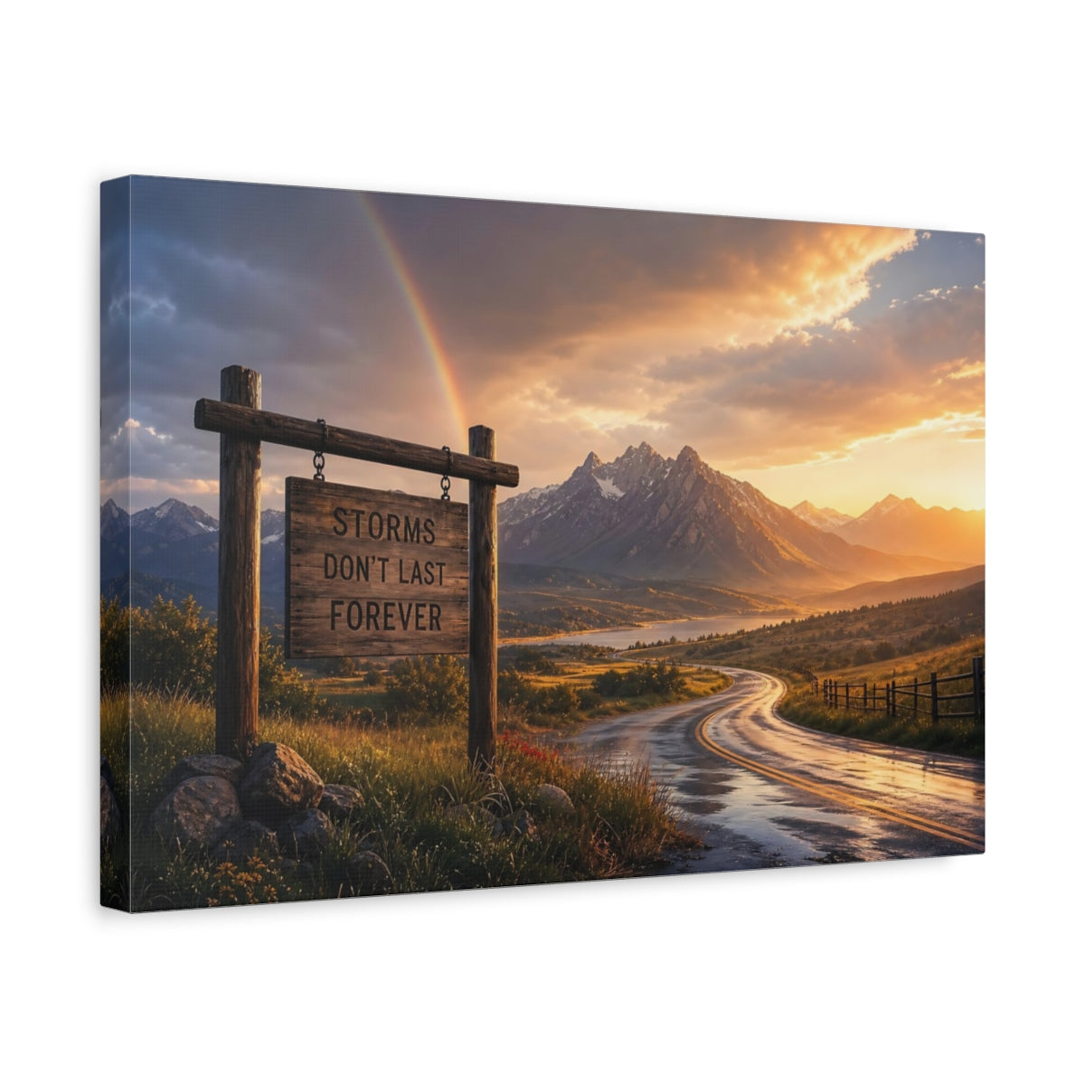 Side Mockup 4. Nature Mountain Landscape Golden Hour Landscape shown as stretched canvas wall art