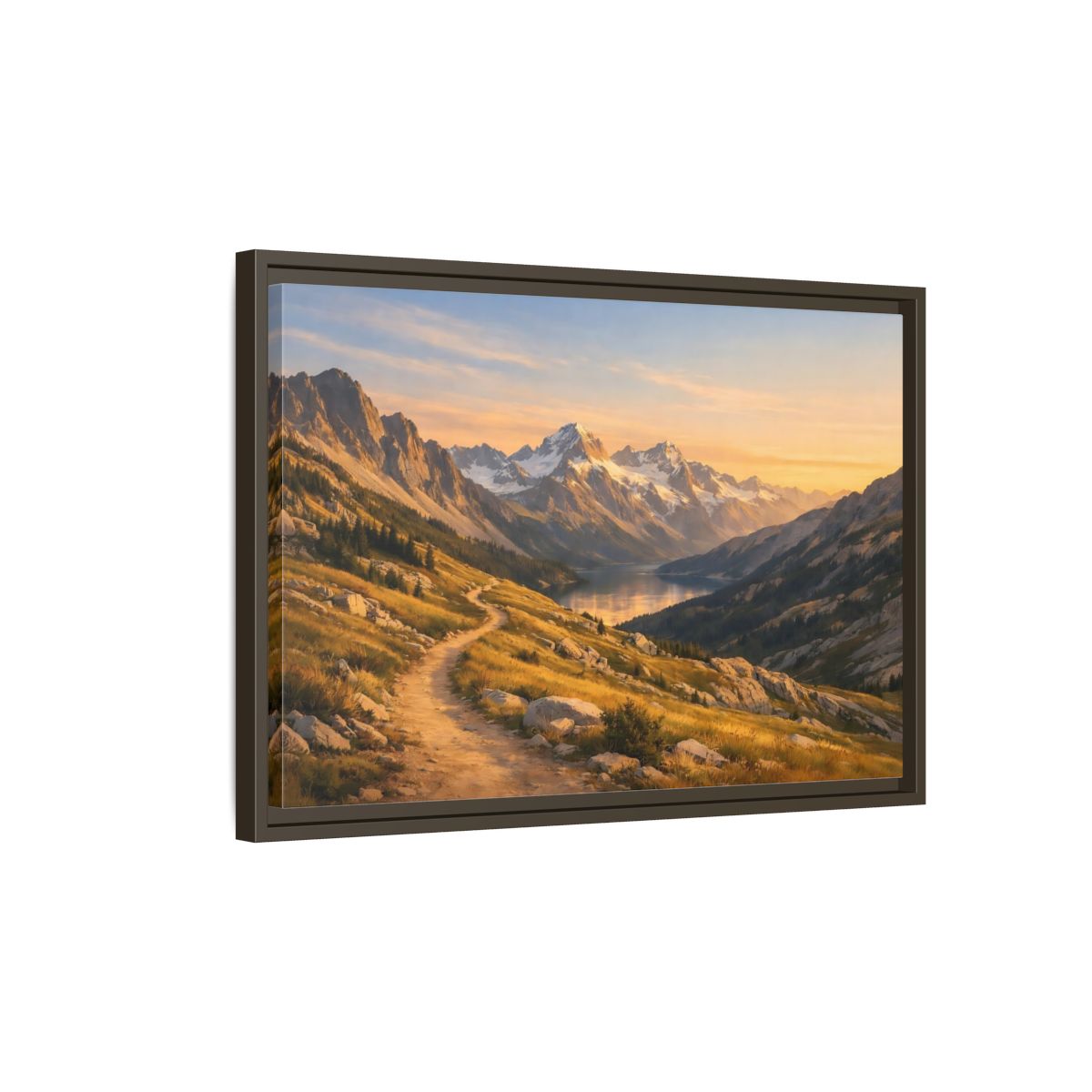 Side Mockup 2. Nature Mountain Landscape Golden Hour Landscape shown as stretched canvas wall art