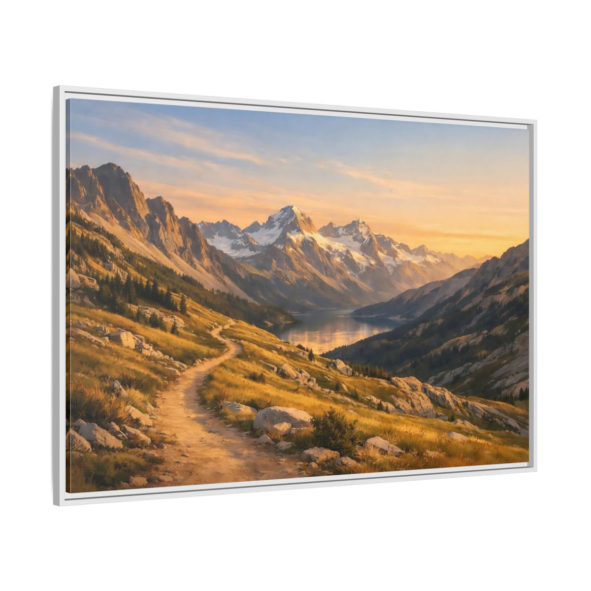 Side Mockup 7. Nature Mountain Landscape Golden Hour Landscape shown as stretched canvas wall art