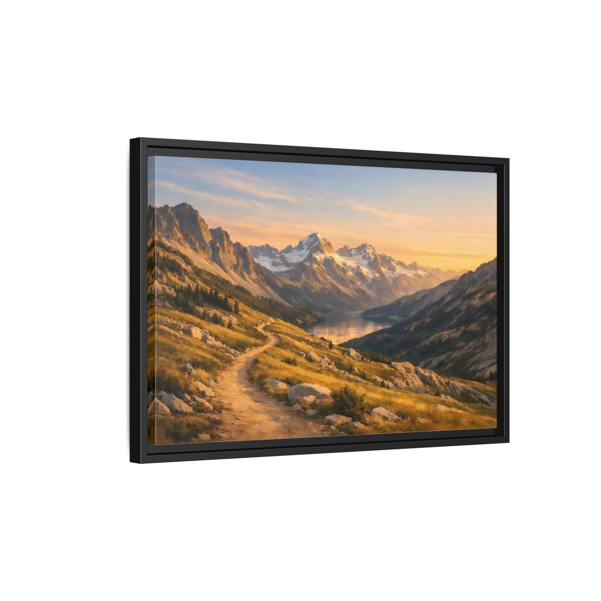 Side Mockup 3. Nature Mountain Landscape Golden Hour Landscape shown as stretched canvas wall art