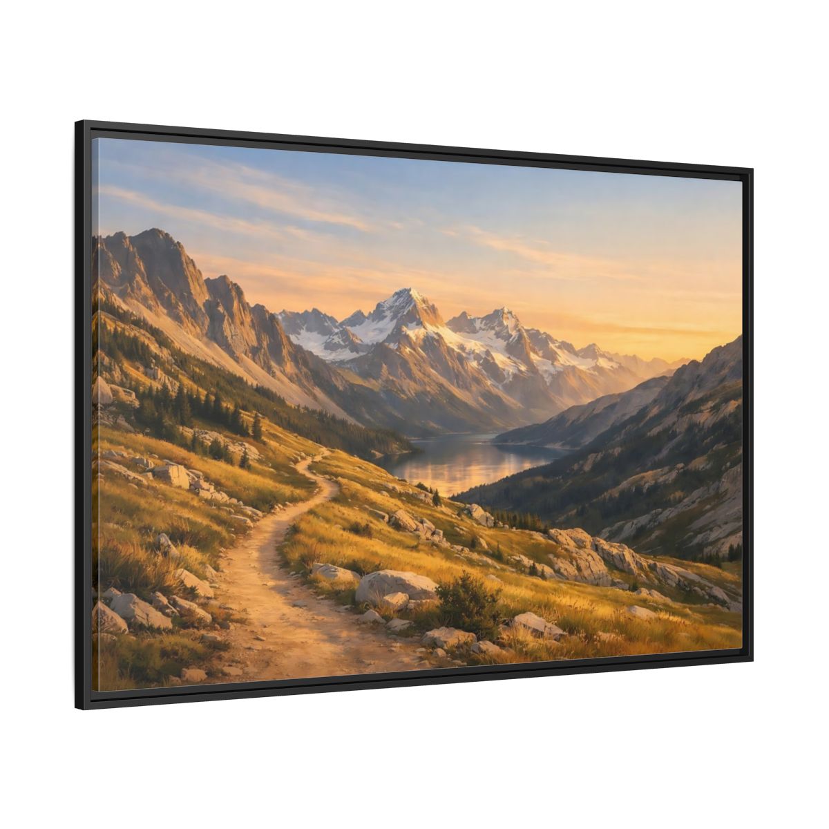 Side Mockup 12. Nature Mountain Landscape Golden Hour Landscape shown as stretched canvas wall art