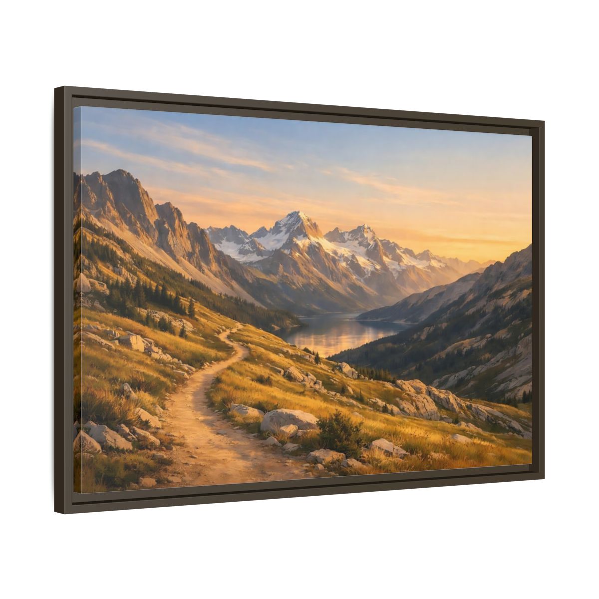 Side Mockup 11. Nature Mountain Landscape Golden Hour Landscape shown as stretched canvas wall art