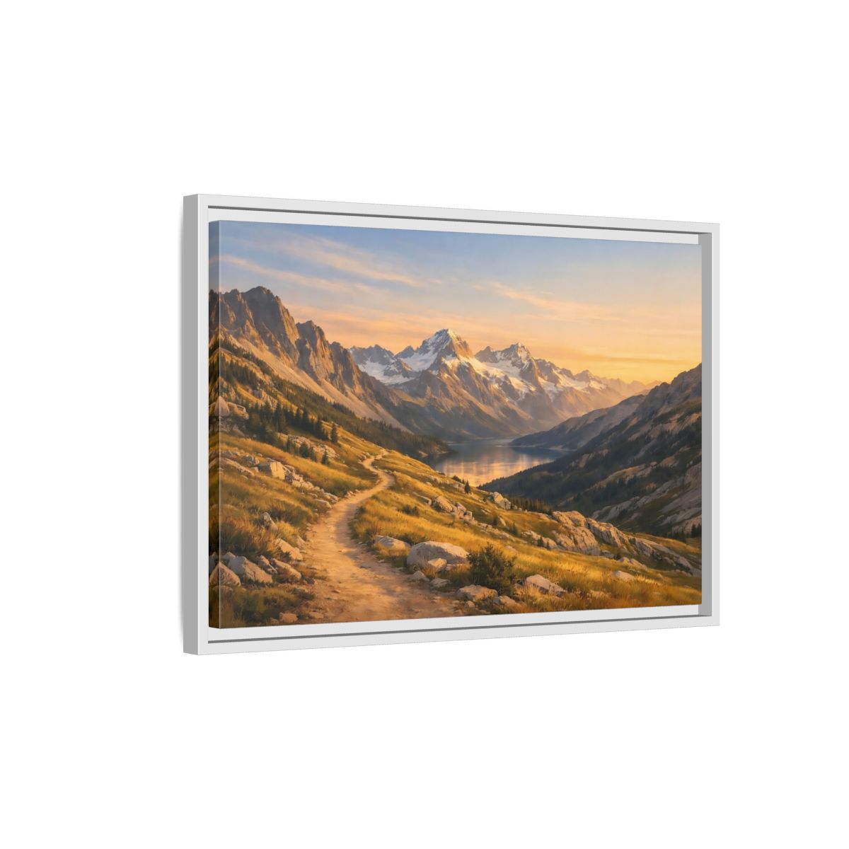 Side Mockup 1. Nature Mountain Landscape Golden Hour Landscape shown as stretched canvas wall art