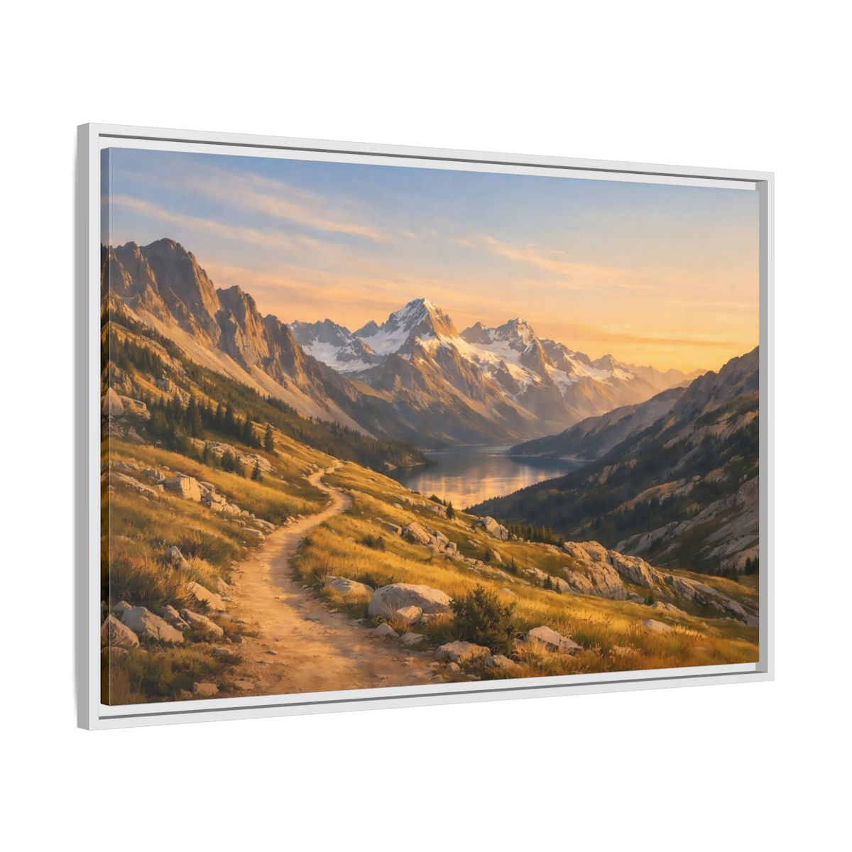 Side Mockup 9. Nature Mountain Landscape Golden Hour Landscape shown as stretched canvas wall art