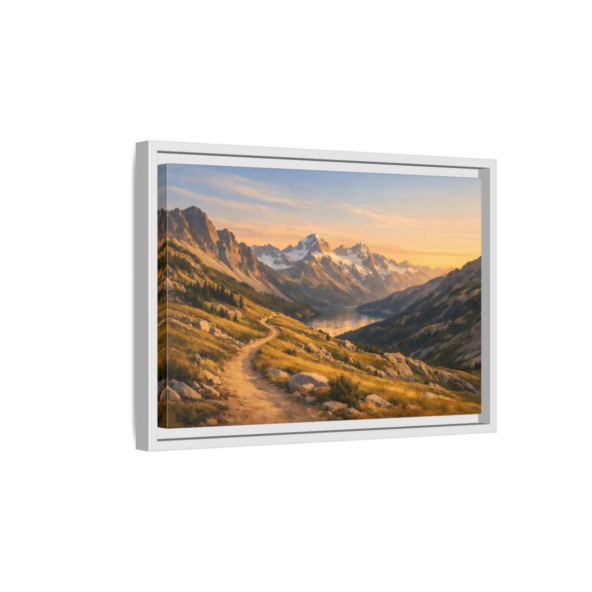 Side Mockup 4. Nature Mountain Landscape Golden Hour Landscape shown as stretched canvas wall art