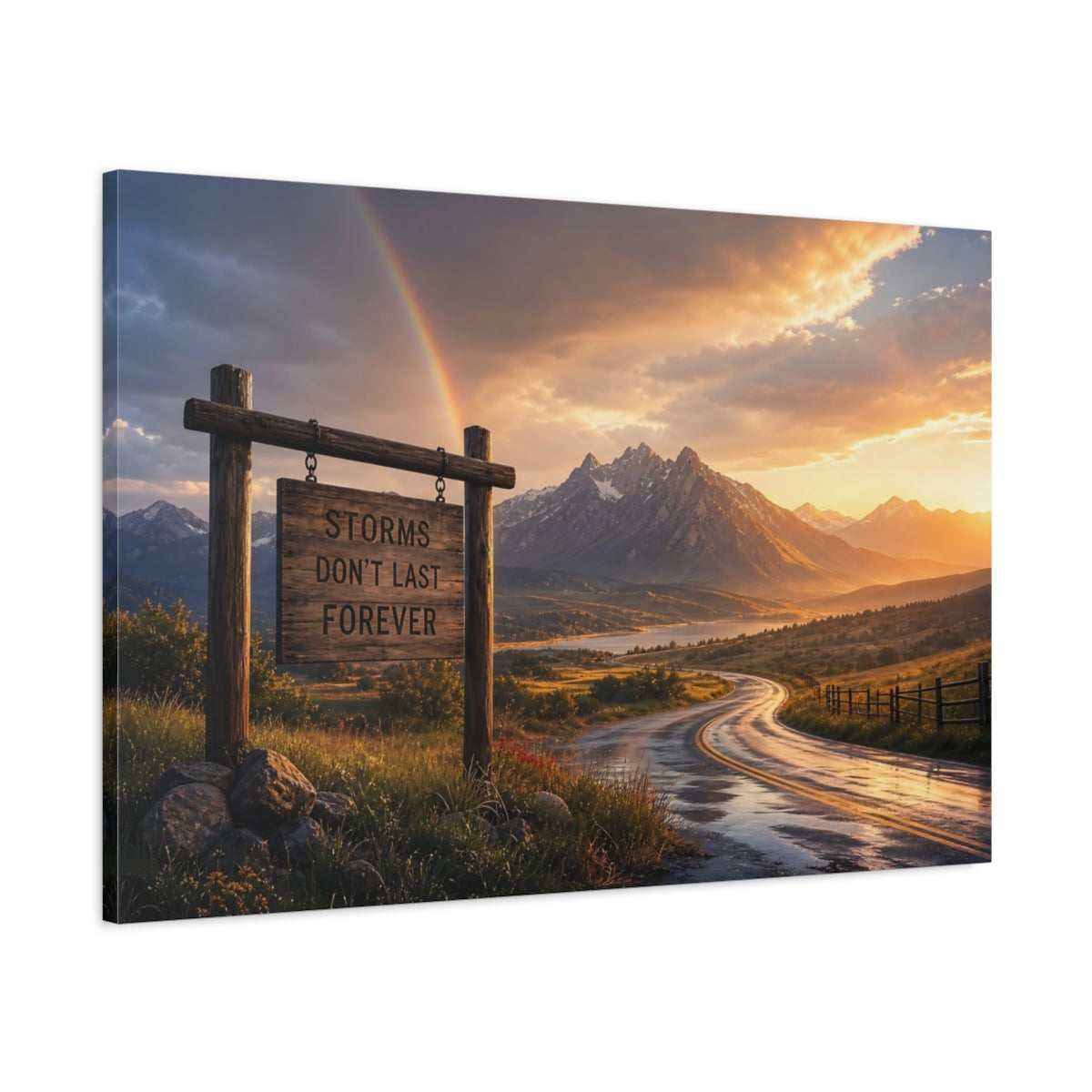 Main Mockup. Nature Mountain Landscape Golden Hour Landscape shown as stretched canvas wall art
