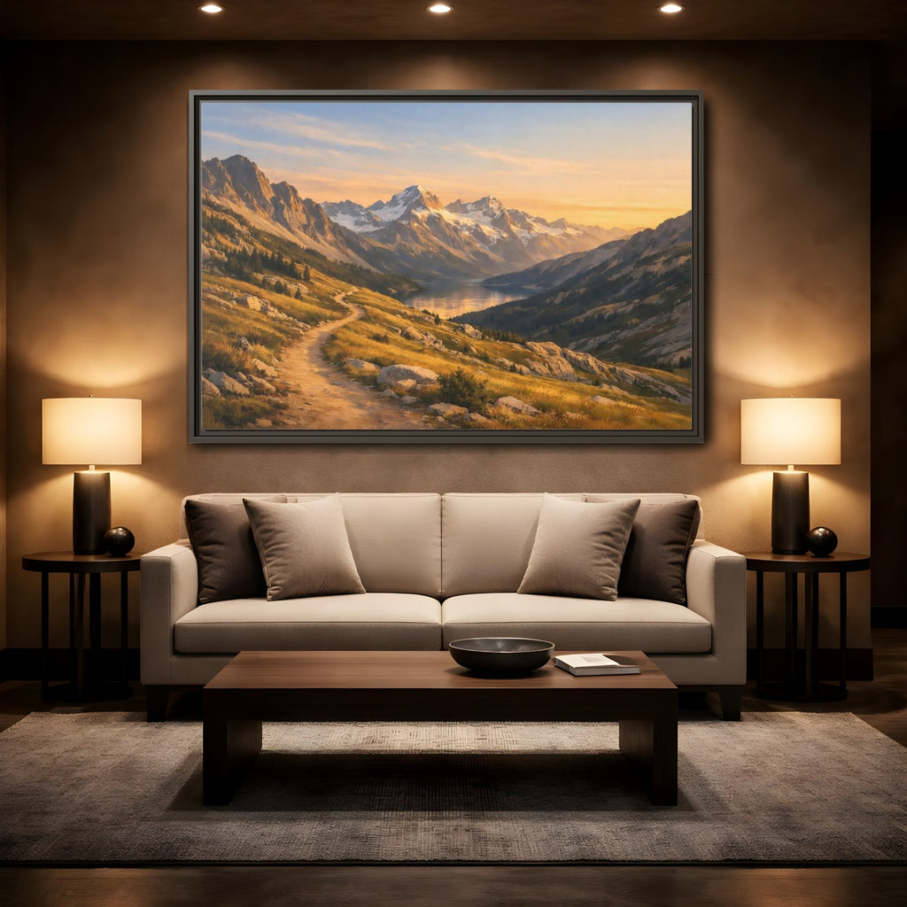 Mockup 2. Nature Mountain Landscape Golden Hour Landscape shown as stretched canvas wall art