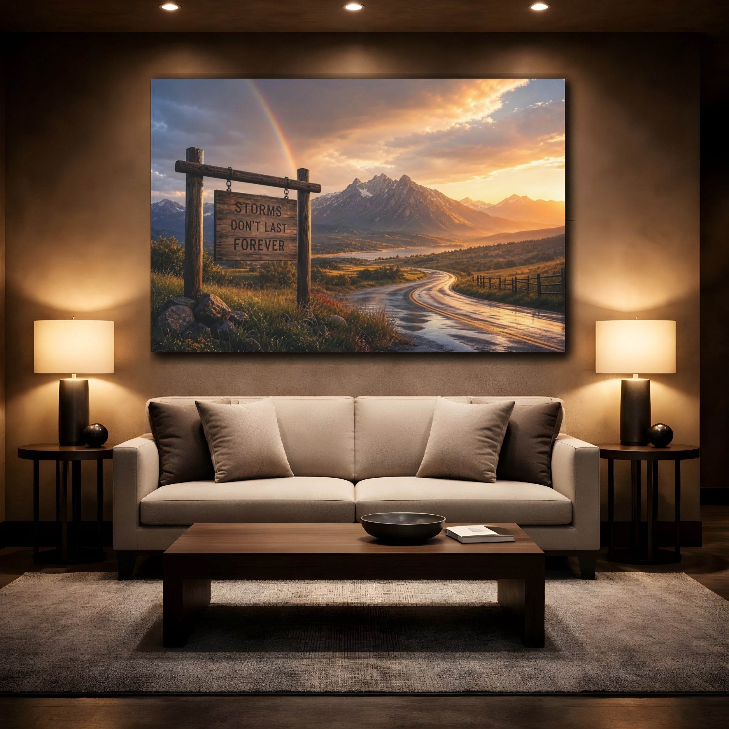 Mockup 2. Nature Mountain Landscape Golden Hour Landscape shown as stretched canvas wall art