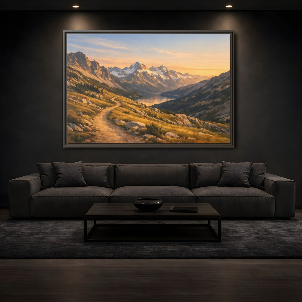 Mockup 3. Nature Mountain Landscape Golden Hour Landscape shown as stretched canvas wall art