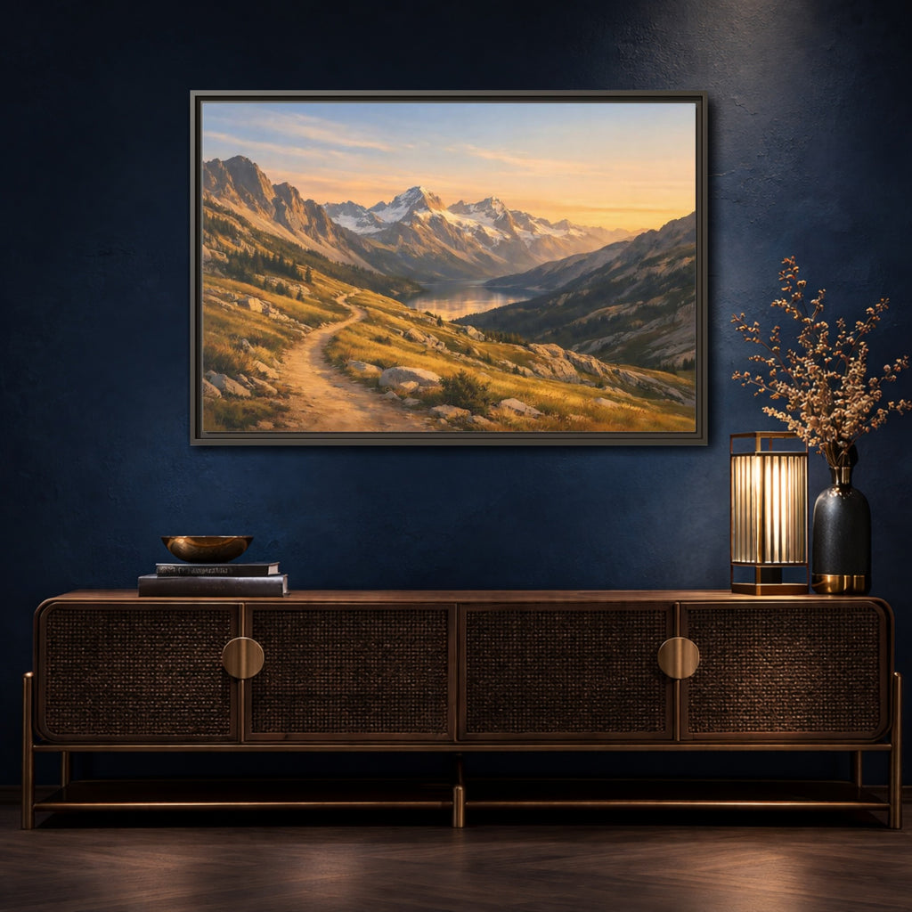 Mockup 4. Nature Mountain Landscape Golden Hour Landscape shown as stretched canvas wall art