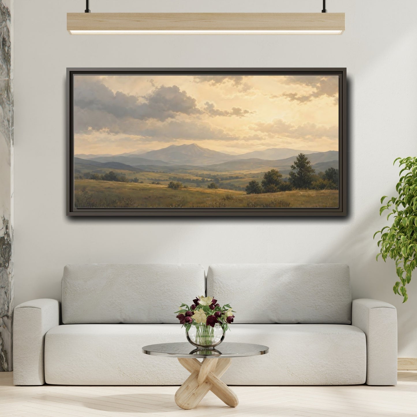 Mockup 2. Nature Mountain Landscape Golden Mountain Landscape shown as stretched canvas wall art