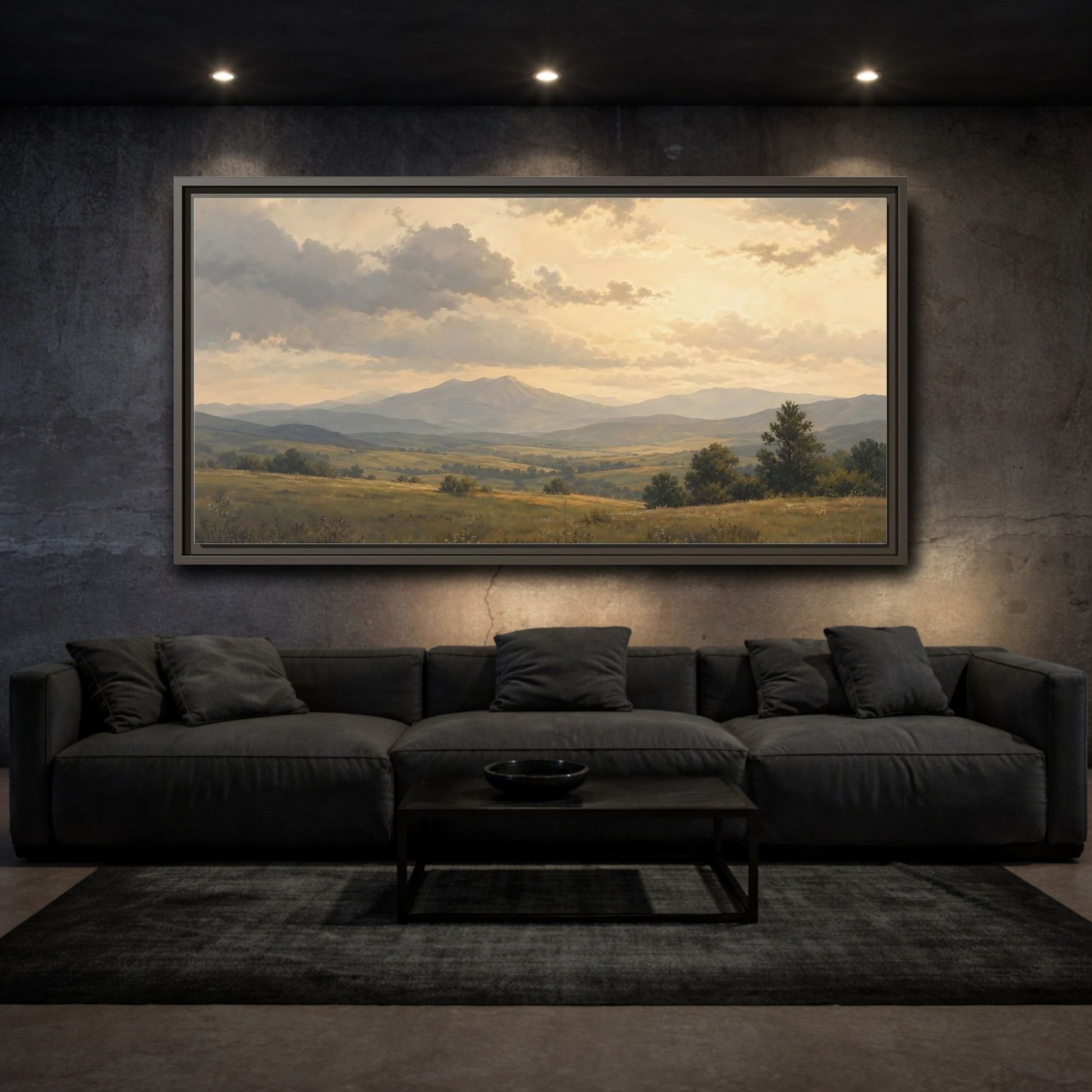 Mockup 3. Nature Mountain Landscape Golden Mountain Landscape shown as stretched canvas wall art