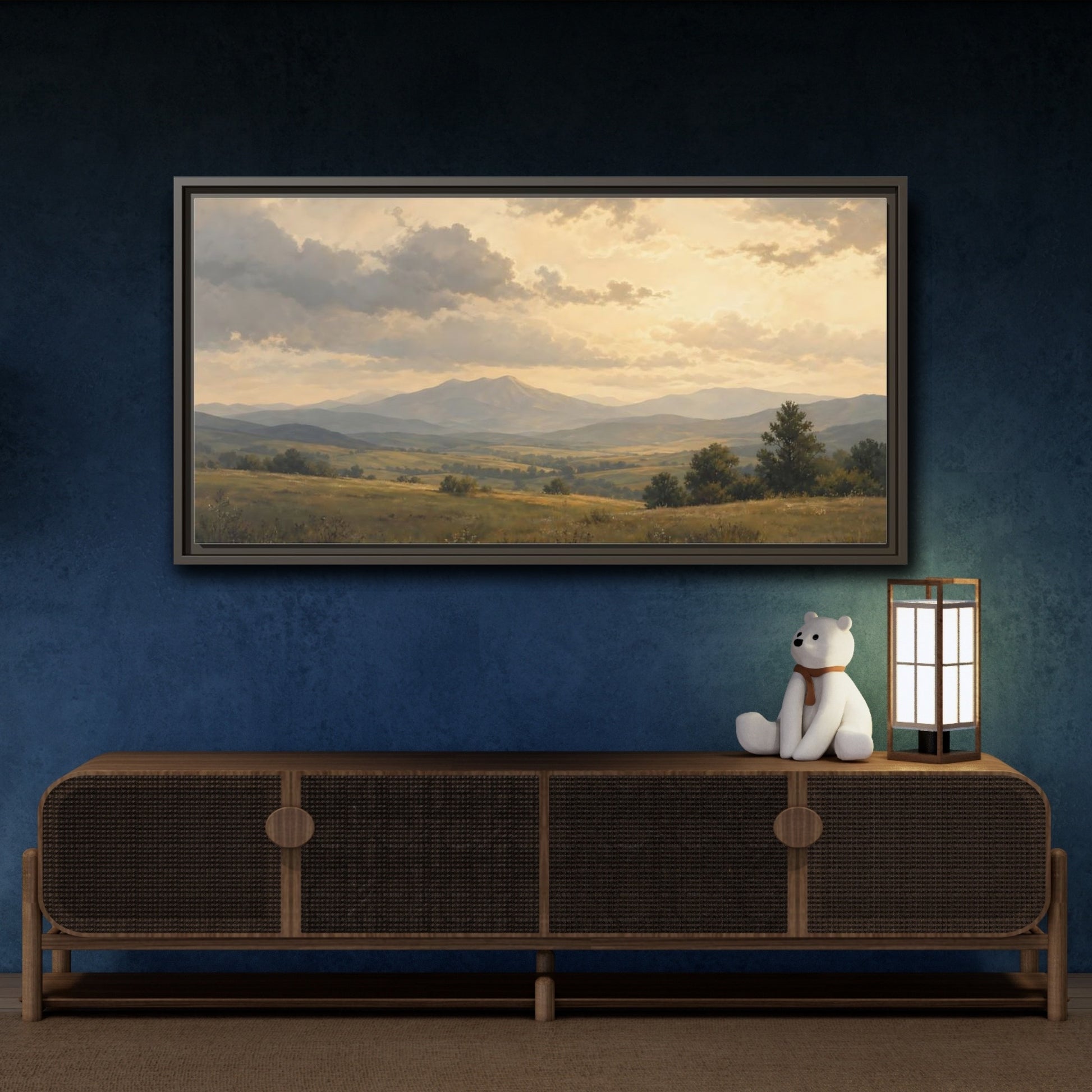 Mockup 4. Nature Mountain Landscape Golden Mountain Landscape shown as stretched canvas wall art