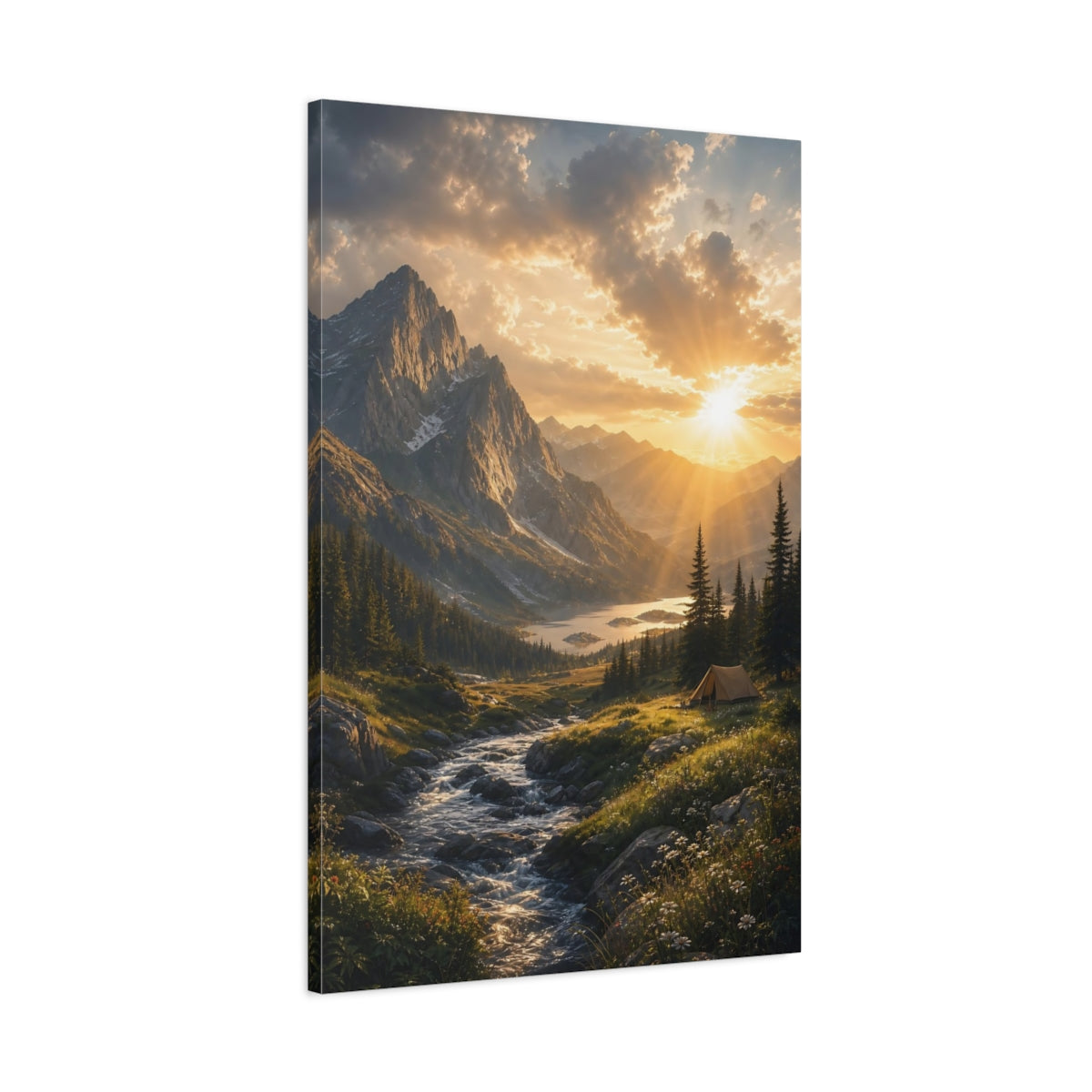 Main Mockup. Nature Mountain Landscape Golden Mountain Sunset shown as stretched canvas wall art