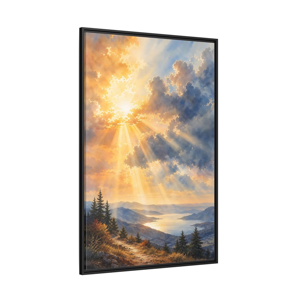 Side Mockup 12. Nature Mountain Landscape Golden Sky shown as stretched canvas wall art