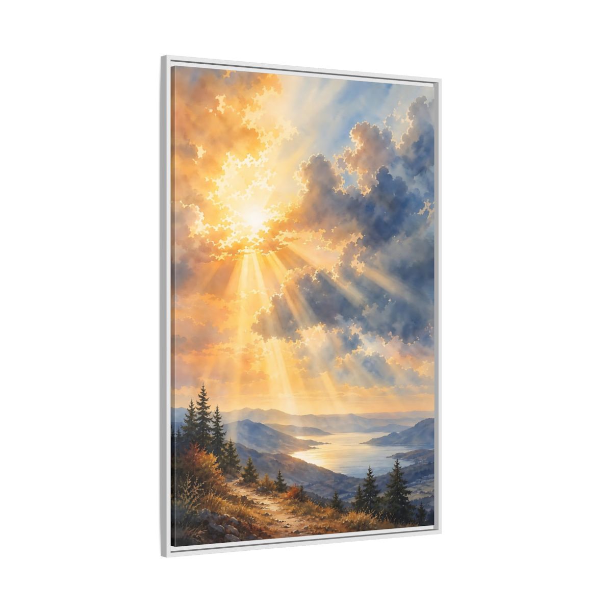 Side Mockup 7. Nature Mountain Landscape Golden Sky shown as stretched canvas wall art