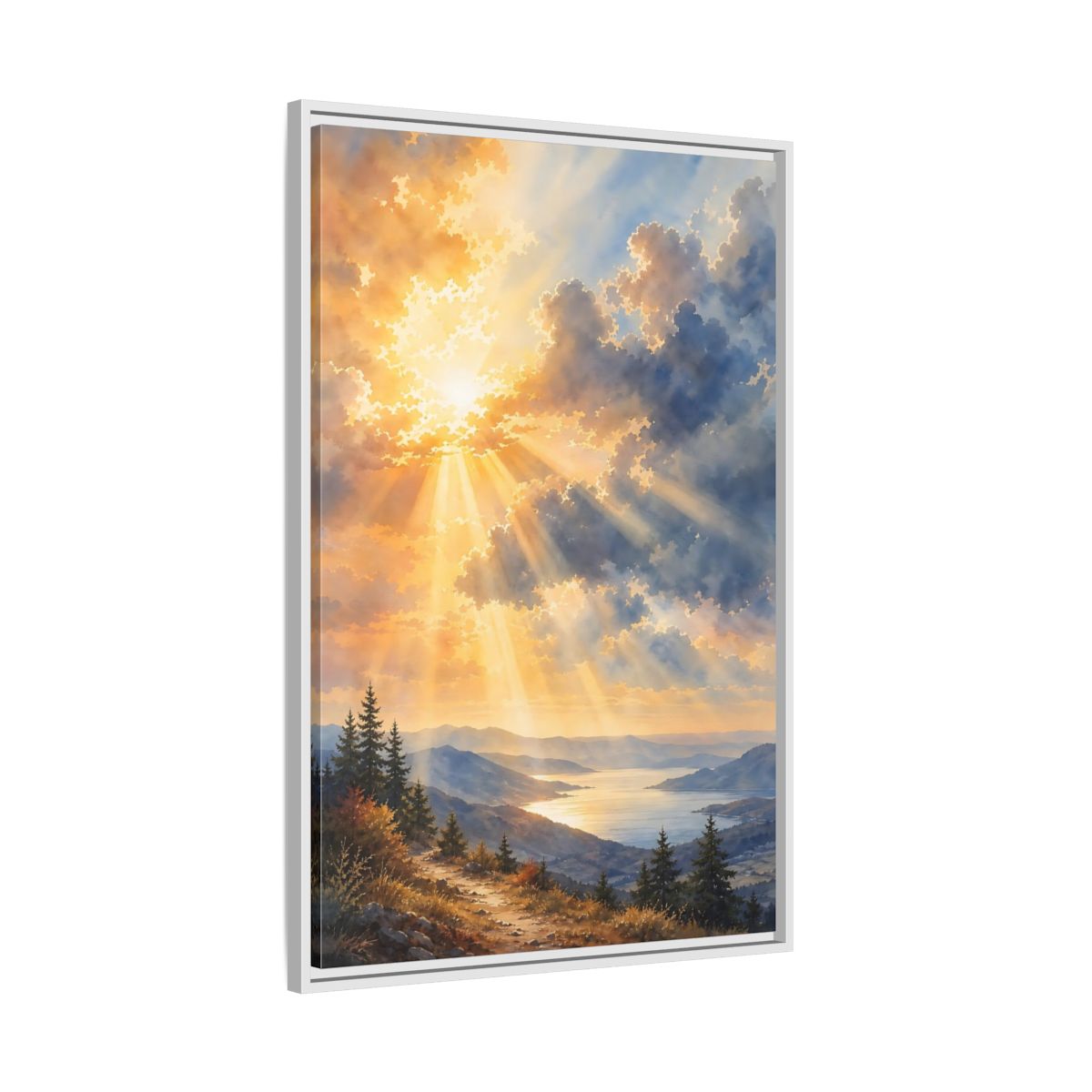 Side Mockup 9. Nature Mountain Landscape Golden Sky shown as stretched canvas wall art