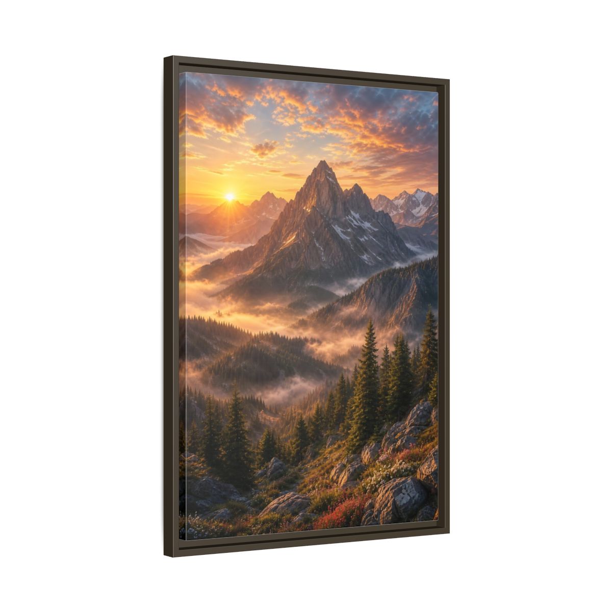 Side Mockup 11. Nature Mountain Landscape Golden Mountain Sunrise shown as stretched canvas wall art