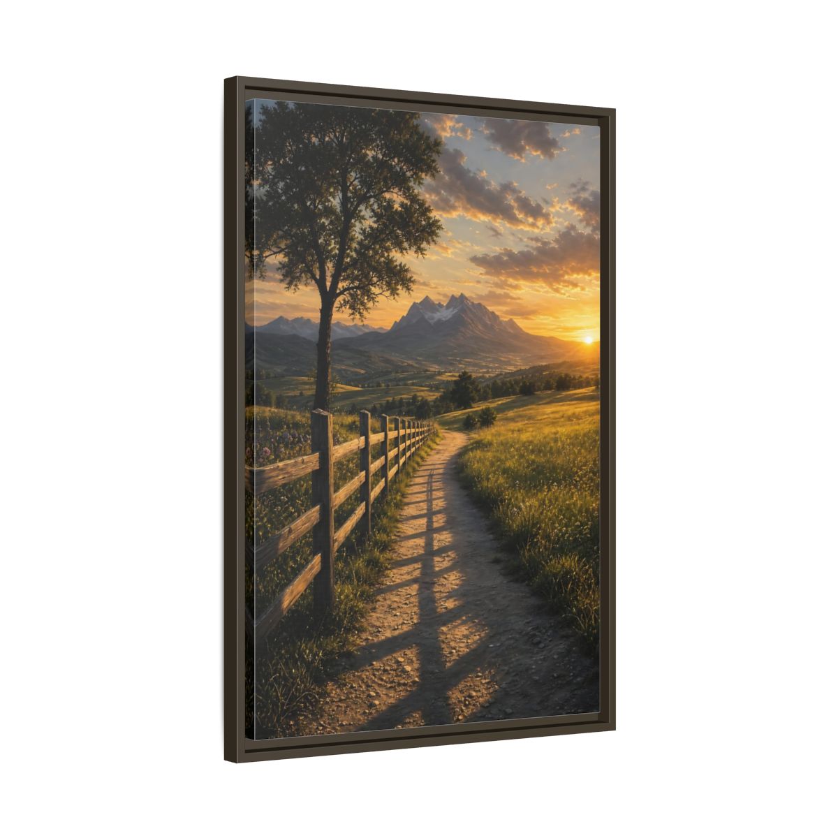 Side Mockup 11. Nature Mountain Landscape Golden Sunset Path shown as stretched canvas wall art
