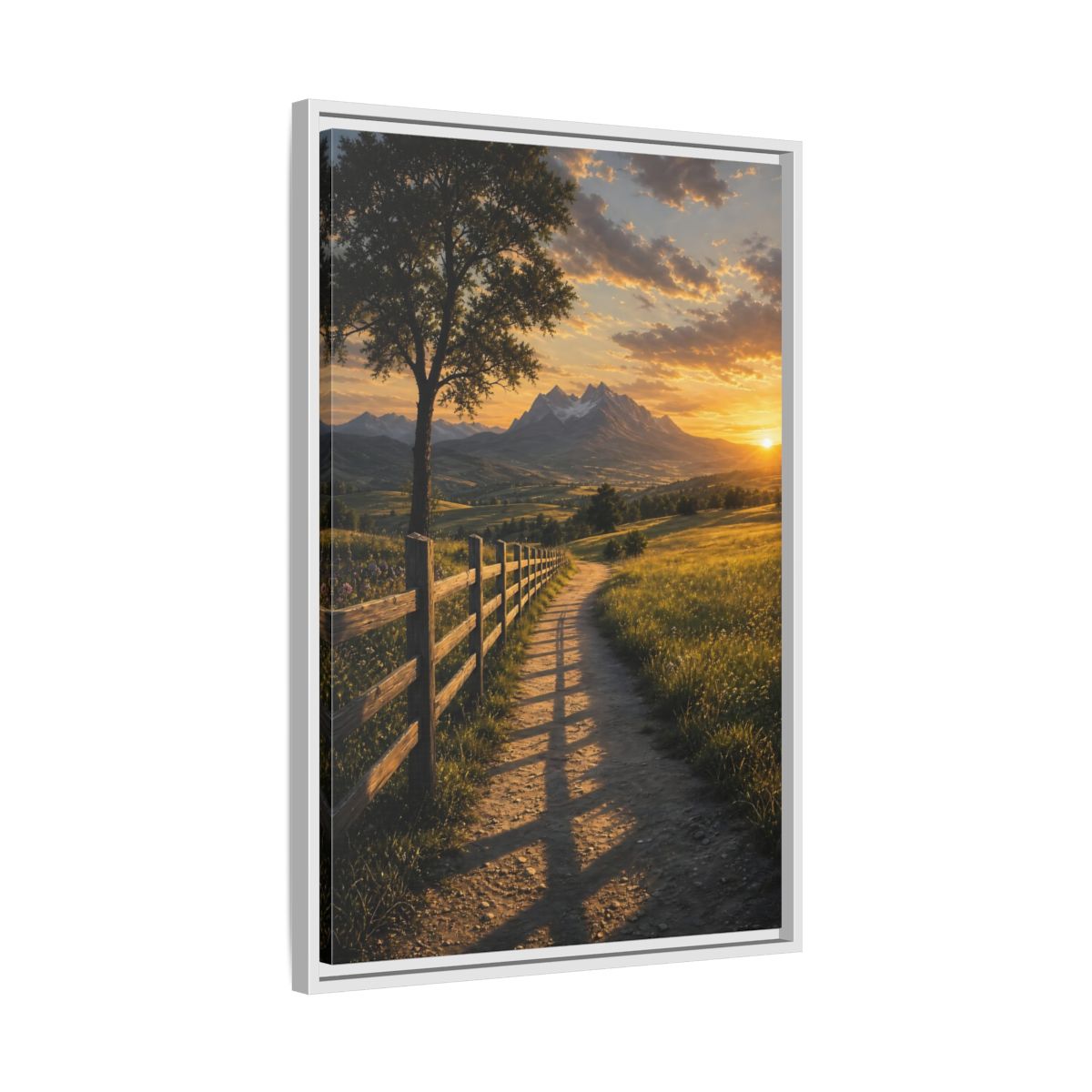 Side Mockup 10. Nature Mountain Landscape Golden Sunset Path shown as stretched canvas wall art