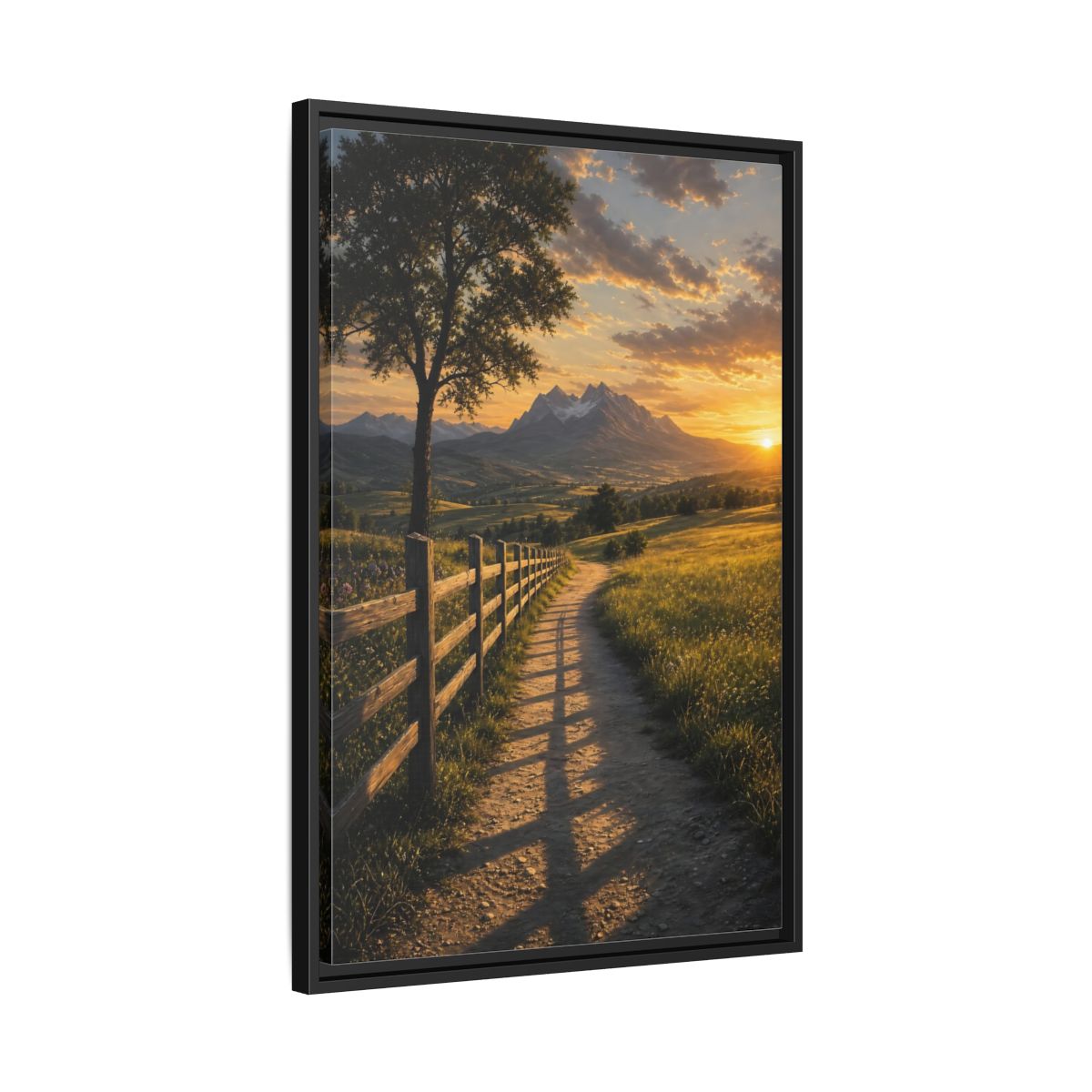 Side Mockup 14. Nature Mountain Landscape Golden Sunset Path shown as stretched canvas wall art