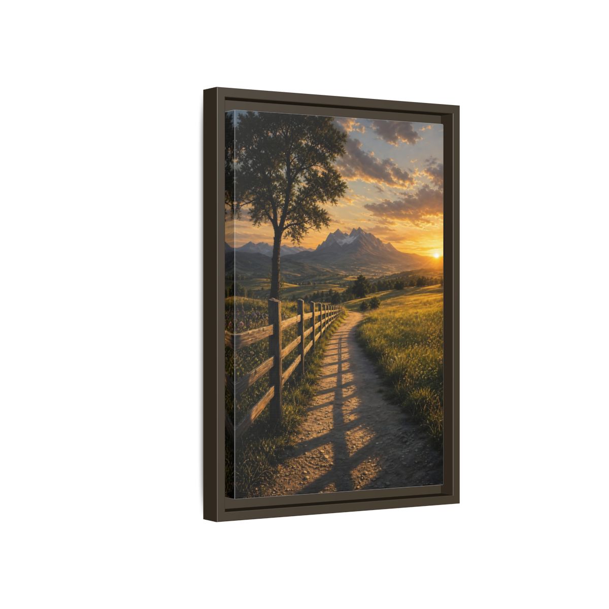 Side Mockup 5. Nature Mountain Landscape Golden Sunset Path shown as stretched canvas wall art