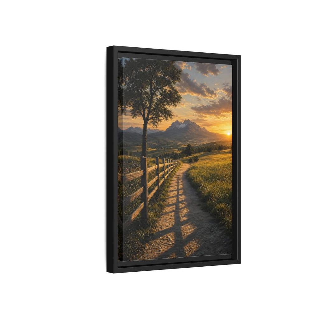 Side Mockup 6. Nature Mountain Landscape Golden Sunset Path shown as stretched canvas wall art