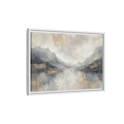 Side Mockup 1. Nature Mountain Landscape Gray And Gold shown as stretched canvas wall art
