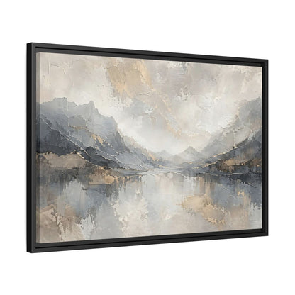 Side Mockup 14. Nature Mountain Landscape Gray And Gold shown as stretched canvas wall art