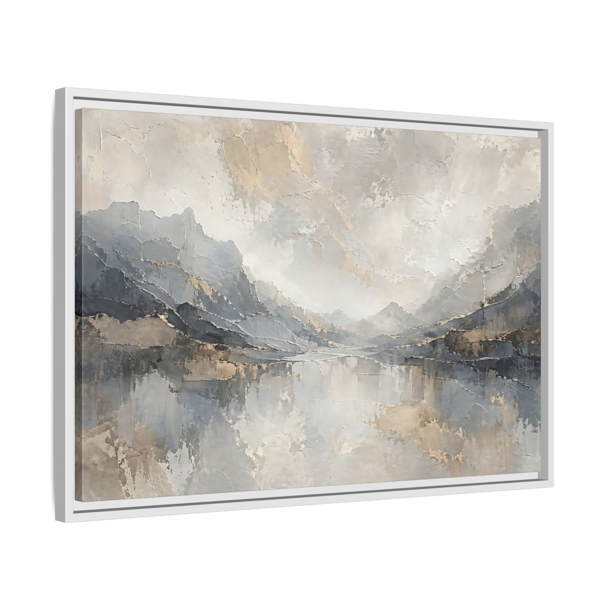 Side Mockup 10. Nature Mountain Landscape Gray And Gold shown as stretched canvas wall art