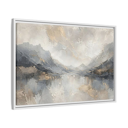Side Mockup 10. Nature Mountain Landscape Gray And Gold shown as stretched canvas wall art