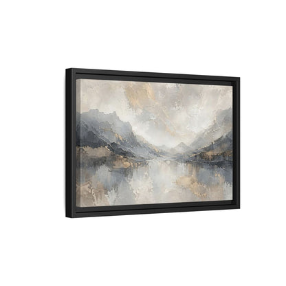 Side Mockup 6. Nature Mountain Landscape Gray And Gold shown as stretched canvas wall art